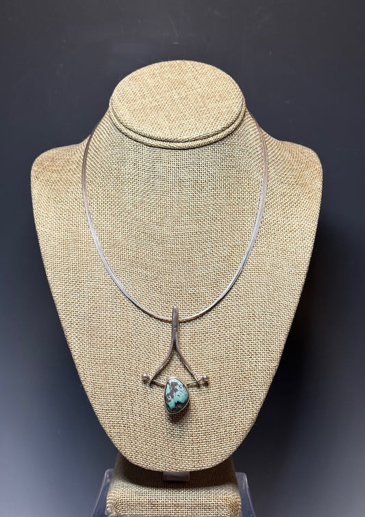 STERLING SILVER "WISHBONE" NECKLACE  WITH TURQUOISE WK8