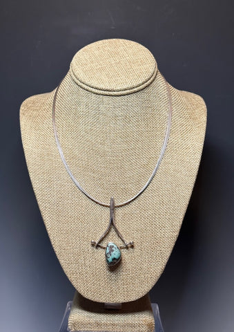 STERLING SILVER "WISHBONE" NECKLACE  WITH TURQUOISE WK8