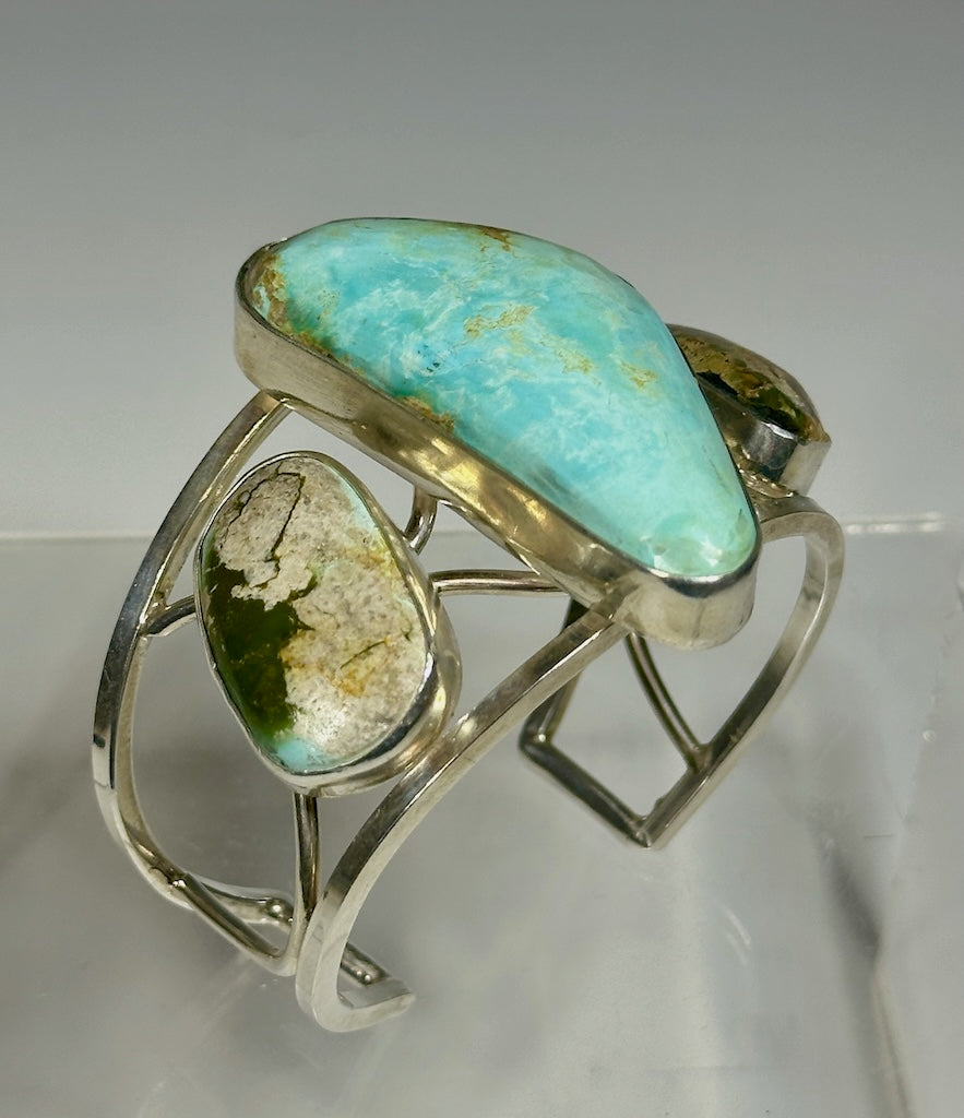 3 STONE TURQUOISE STERLING CUFF WK94