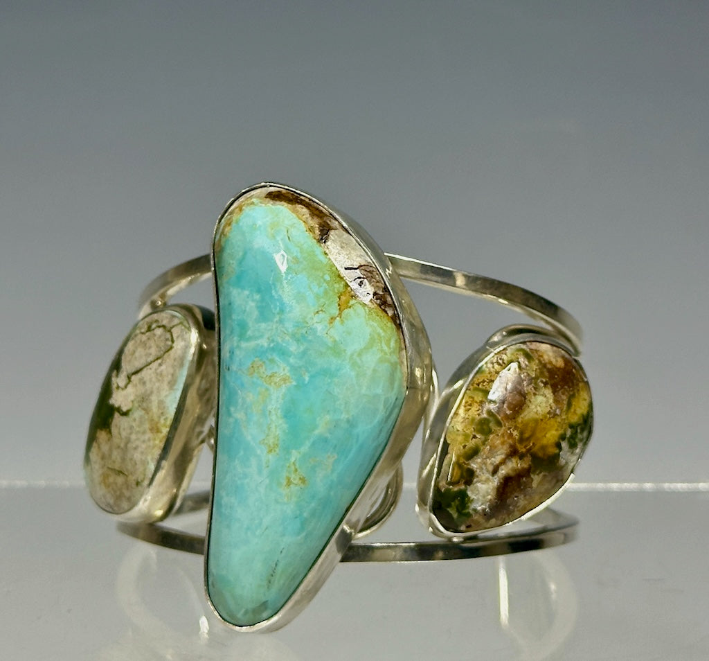 3 STONE TURQUOISE STERLING CUFF WK94