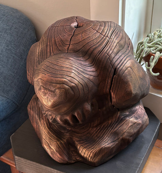 "WEEPING BUDDHA" HAND CARVED PAULOWNIA SCULPTURE