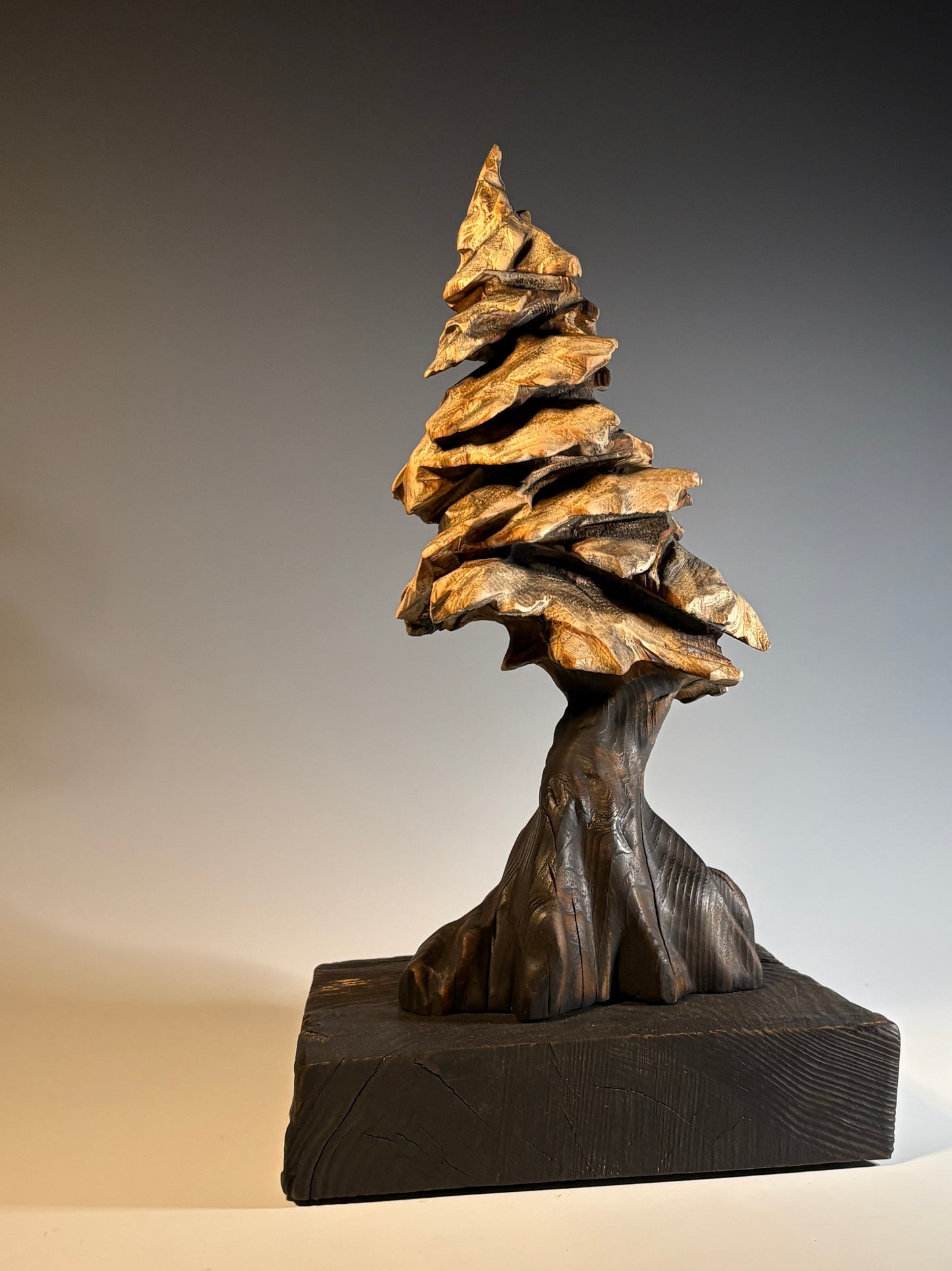 "WINDSWEPT" HAND CARVED WHITE PINE SCULPTURE