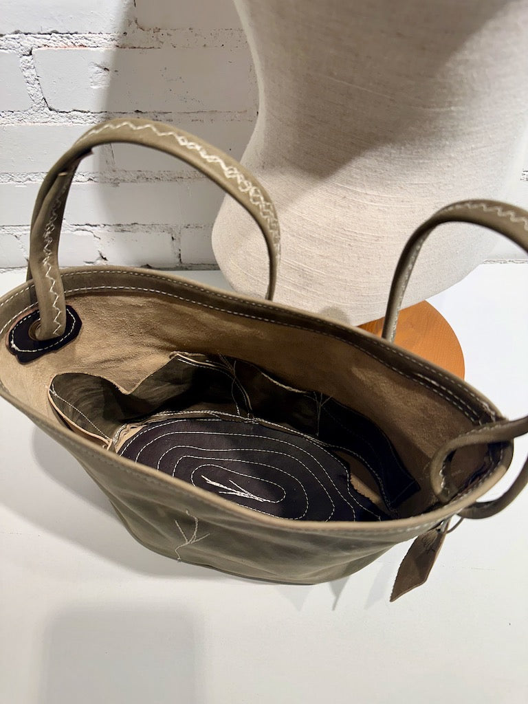 "BUCKET" Olive Handmade Leather Handbag