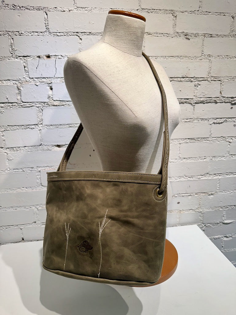 "BUCKET" Olive Handmade Leather Handbag