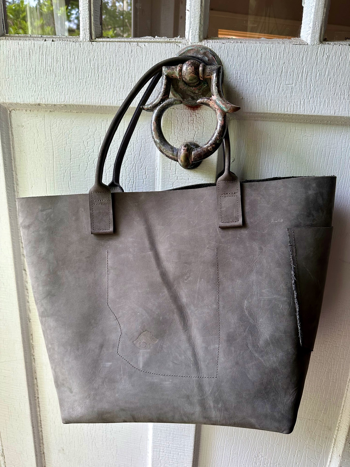 "STANDARD TOTE LARGE" Grey Handmade Leather Handbag (Copy)