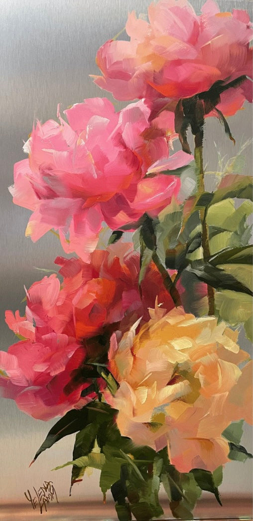 "CORAL SUNSET II" ORIGINAL OIL ON ALUMINUM/FRAMED