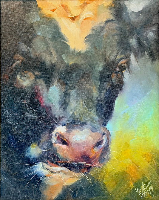 "MOODY MOO" ORIGINAL OIL ON LINEN/FRAMED