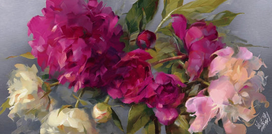 "PEONY BLISS" ORIGINAL OIL ON ALUMINUM/FRAMED