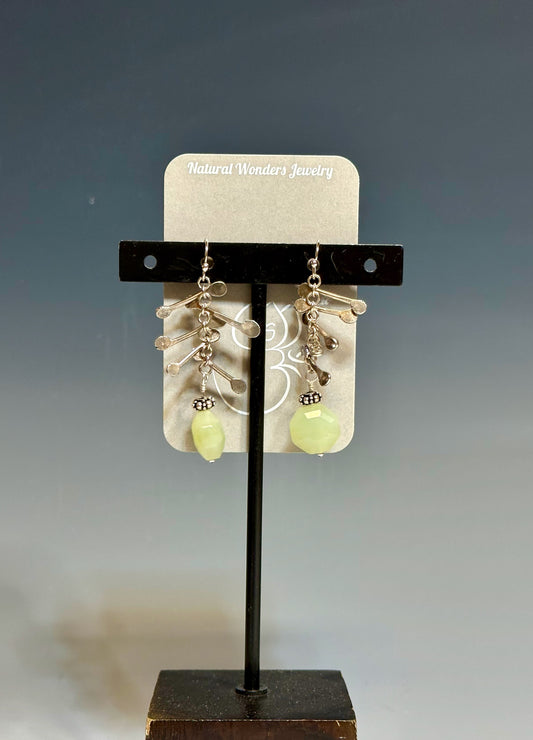 STERLING SILVER BARBELL CHAIN EARRINGS WITH JADE E3098