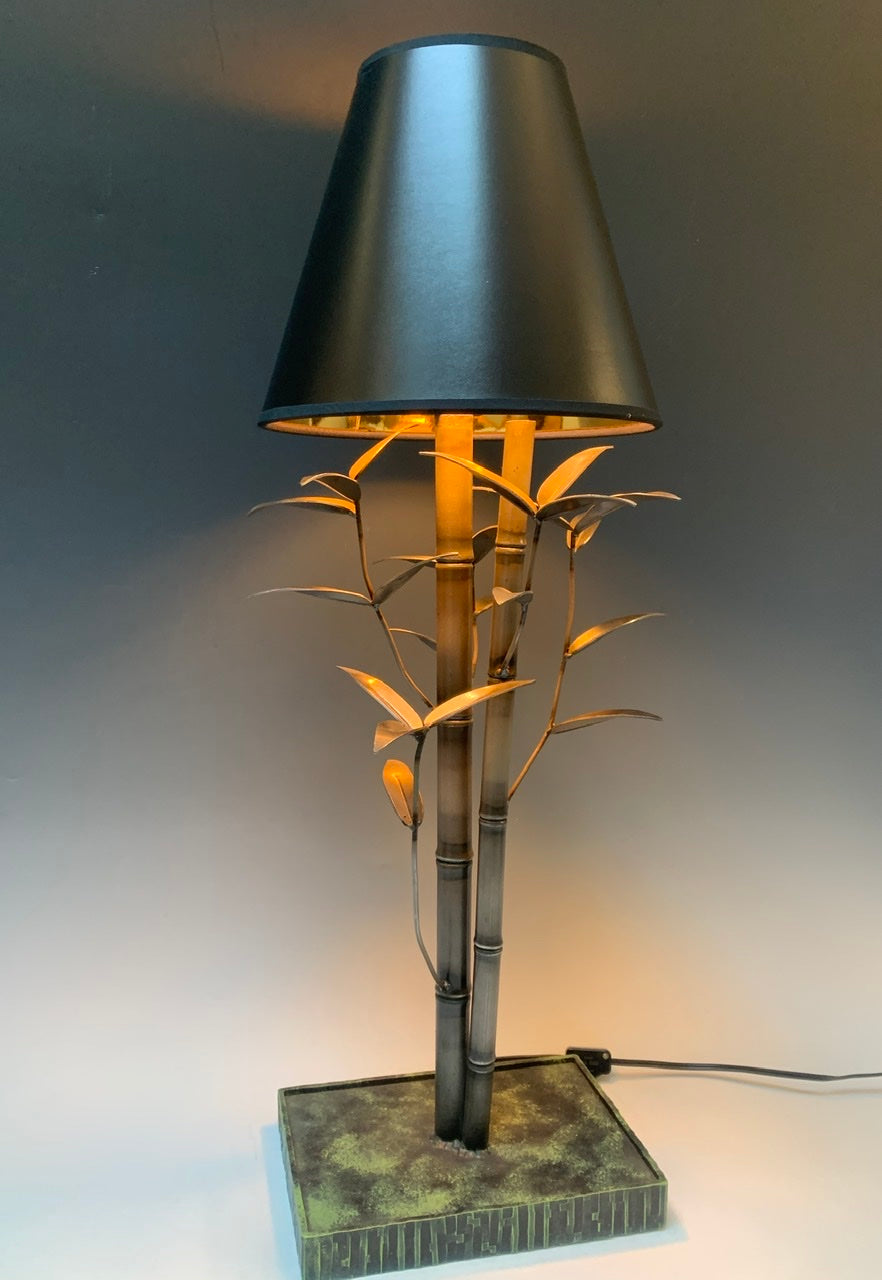Handmade Steel Bamboo Table Lamp with Black Shade