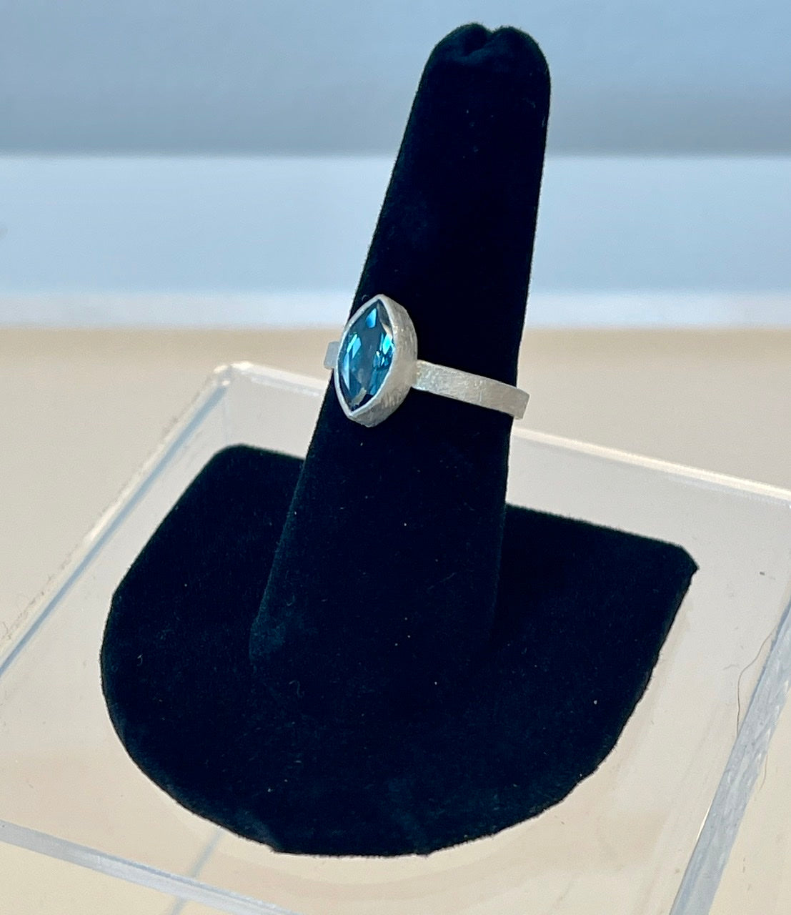 Marquis Shaped Blue Topaz with Brushed Sterling Silver Ring - NM122R