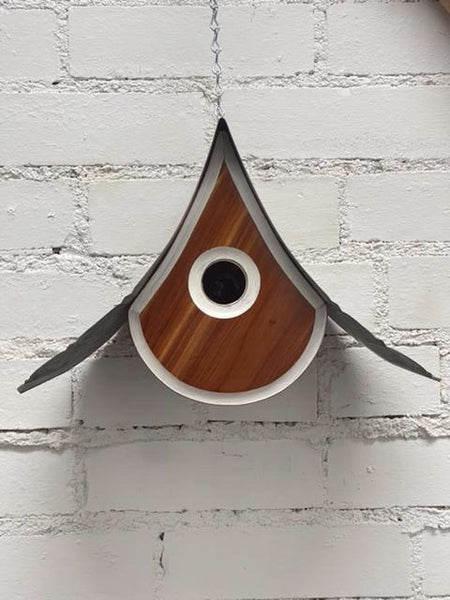 “Raindrop” Birdhouse with Natural Cedar and White Trim