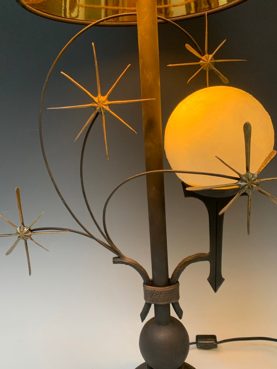 Handmade Moon and Star Table Lamp with Black Shade