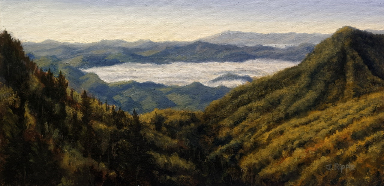 “Morning View from Fork Ridge Overlook, October 18” Original Framed Oil Painting on Linen