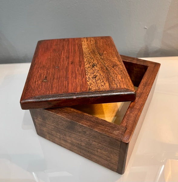 Handmade Walnut with Lyptus Jewelry Box with Pivot Lid BG003