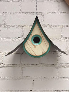 “Raindrop” Birdhouse with White and Bright Green trim