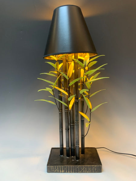 Handmade Green Bamboo Table Lamp with Black Shade