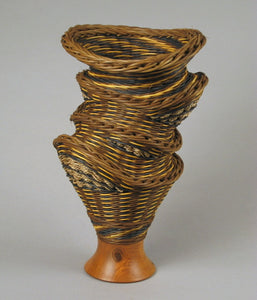 “Babble with Cherry Wood” Mixed Media Basket with Hand Turned Wood Base and Lip