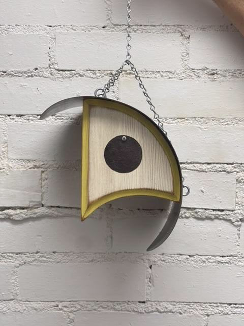 “Hawk” Birdhouse in Distressed White with Yellow