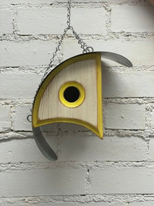 “Hawk” Birdhouse in Distressed White with Yellow