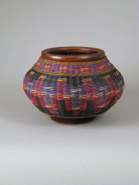 “Mary’s Pot with Maple Wood” Mixed Media Basket with Hand Turned Wood Base and Lip