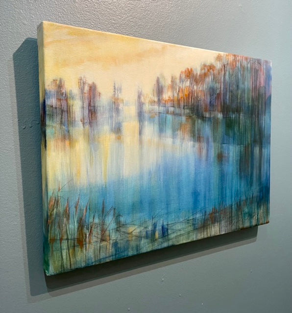 “The Pond Around the Corner” Original Acrylic and Graphite Painting on Canvas