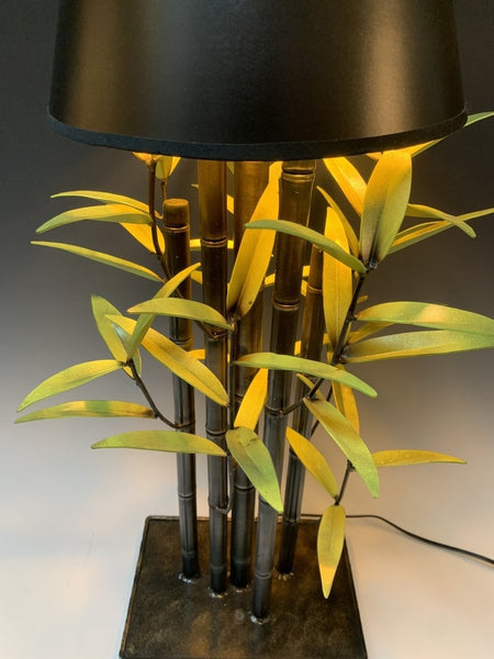 Handmade Green Bamboo Table Lamp with Black Shade