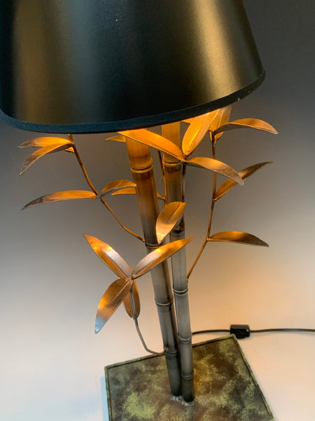 Handmade Steel Bamboo Table Lamp with Black Shade