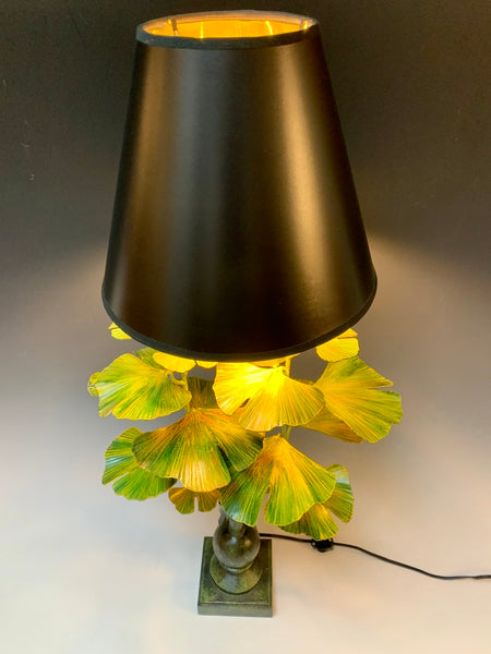 Handmade Gingko Table Lamp with Black Shade