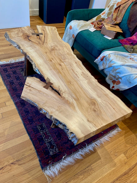 SPALTED MAPLE LIVE EDGE TABLE/BENCH WITH WALNUT LEGS