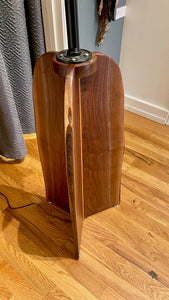 HAND HEWN WOOD LAMP WITH WALNUT AND METAL
