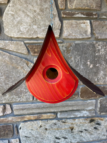 "Raindrop" Hand Painted Birdhouse in Red BH110