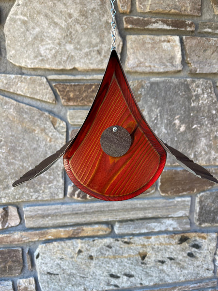 "Raindrop" Hand Painted Birdhouse with Distressed Red BH112