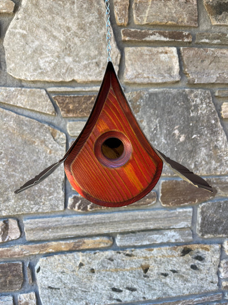 "Raindrop" Hand Painted Birdhouse with Distressed Red BH112