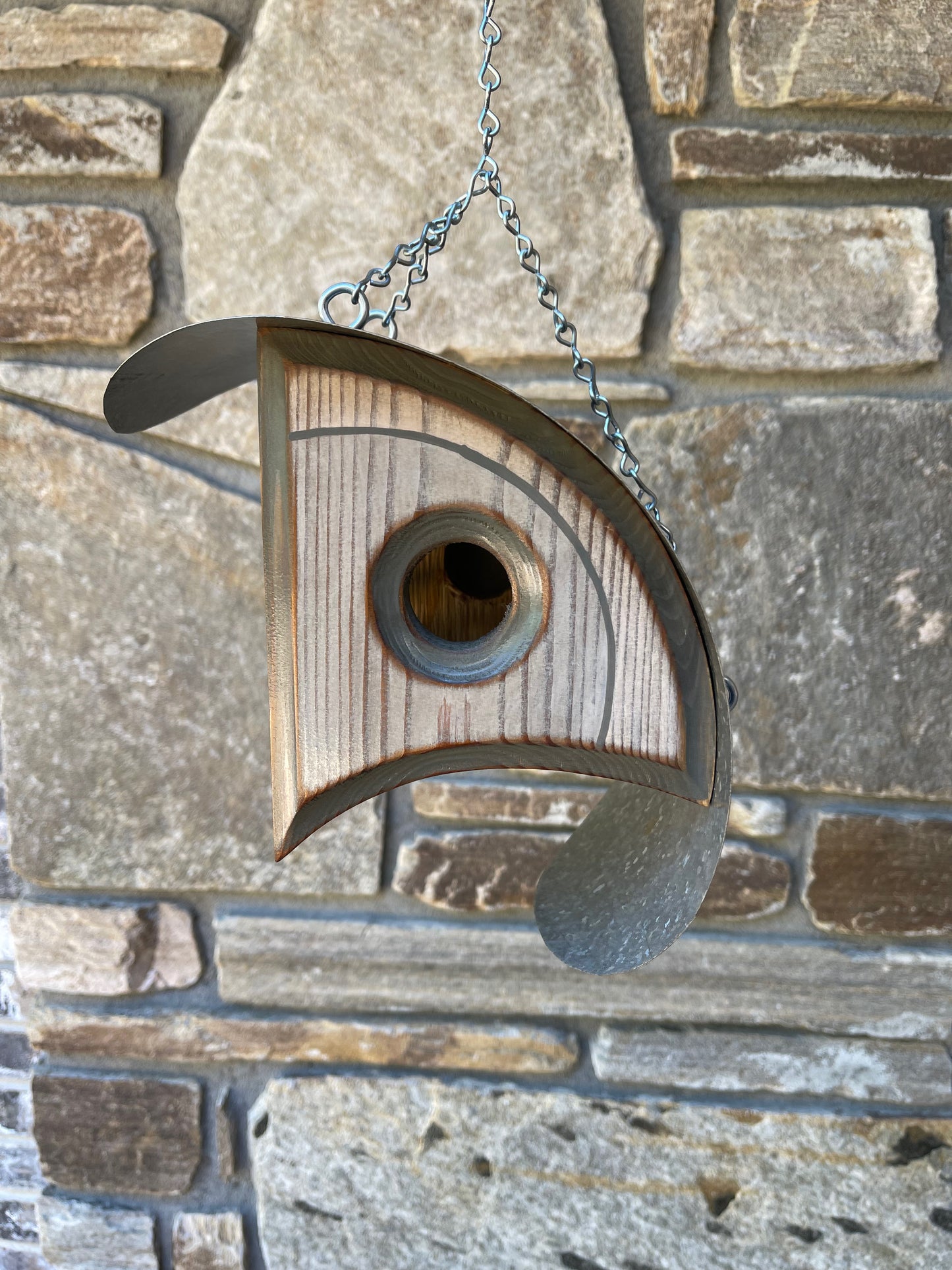 "HAWK” Birdhouse in Hand Painted Distressed Grey BH113
