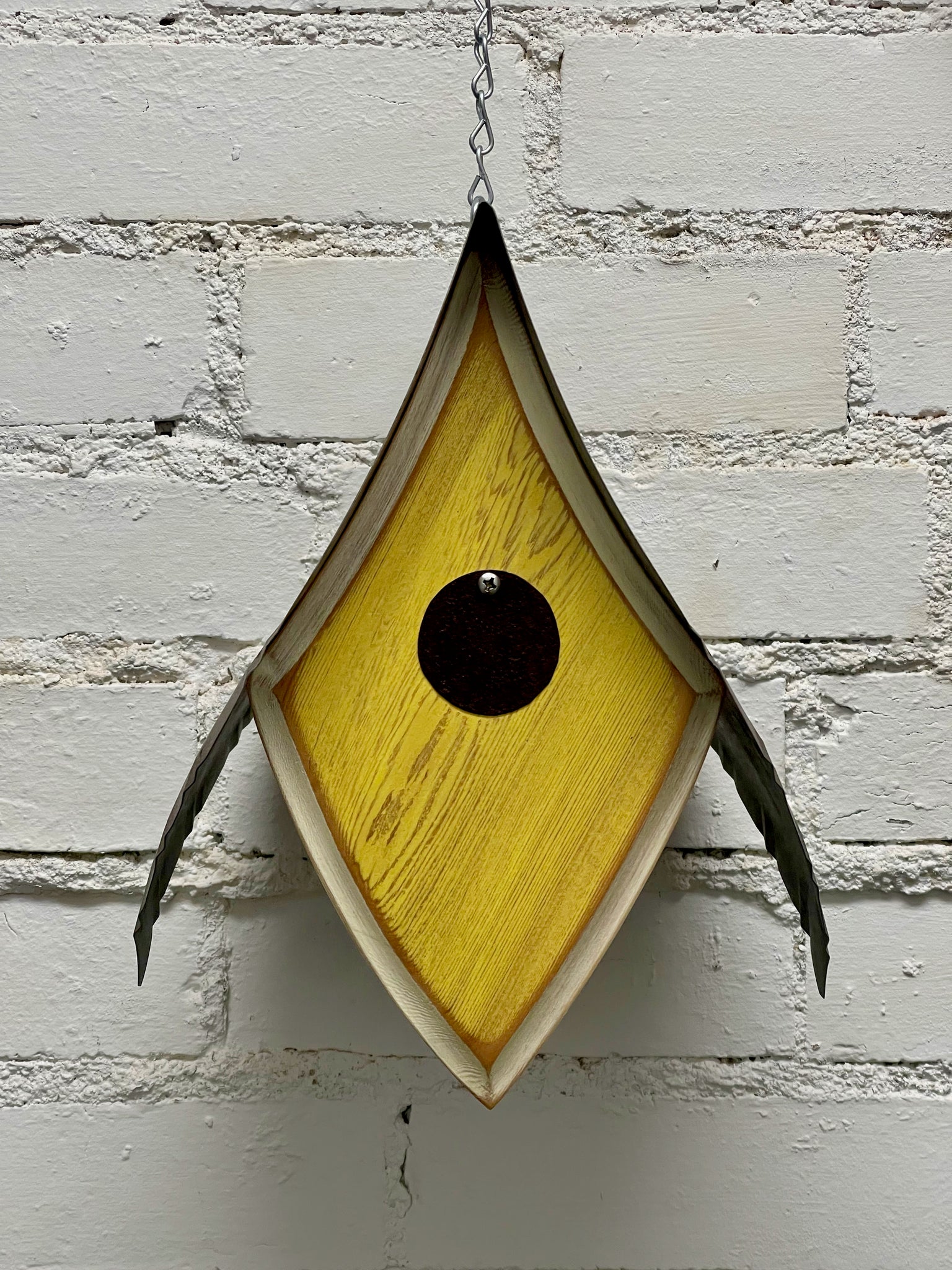 "Magpie" Hand Painted Birdhouse in Yellow with White Trim  BH130