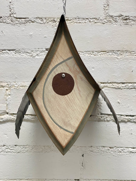 "Magpie" Hand Painted Birdhouse in Lt Grey with Semi-Circle  BH131