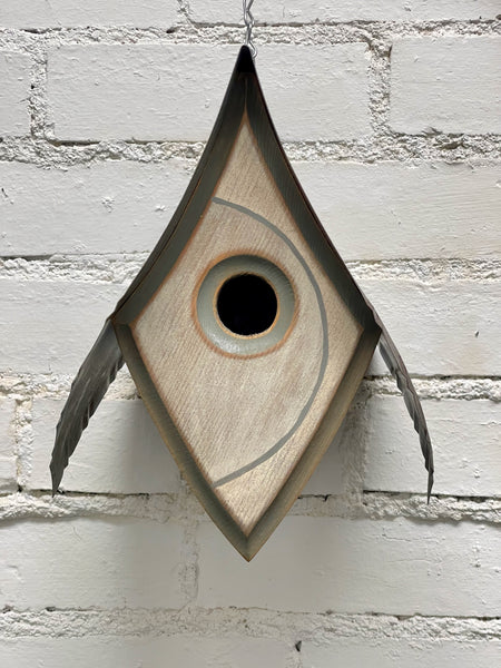 "Magpie" Hand Painted Birdhouse in Lt Grey with Semi-Circle  BH131