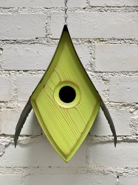 "Magpie" Hand Painted Birdhouse in Bright Green BH132