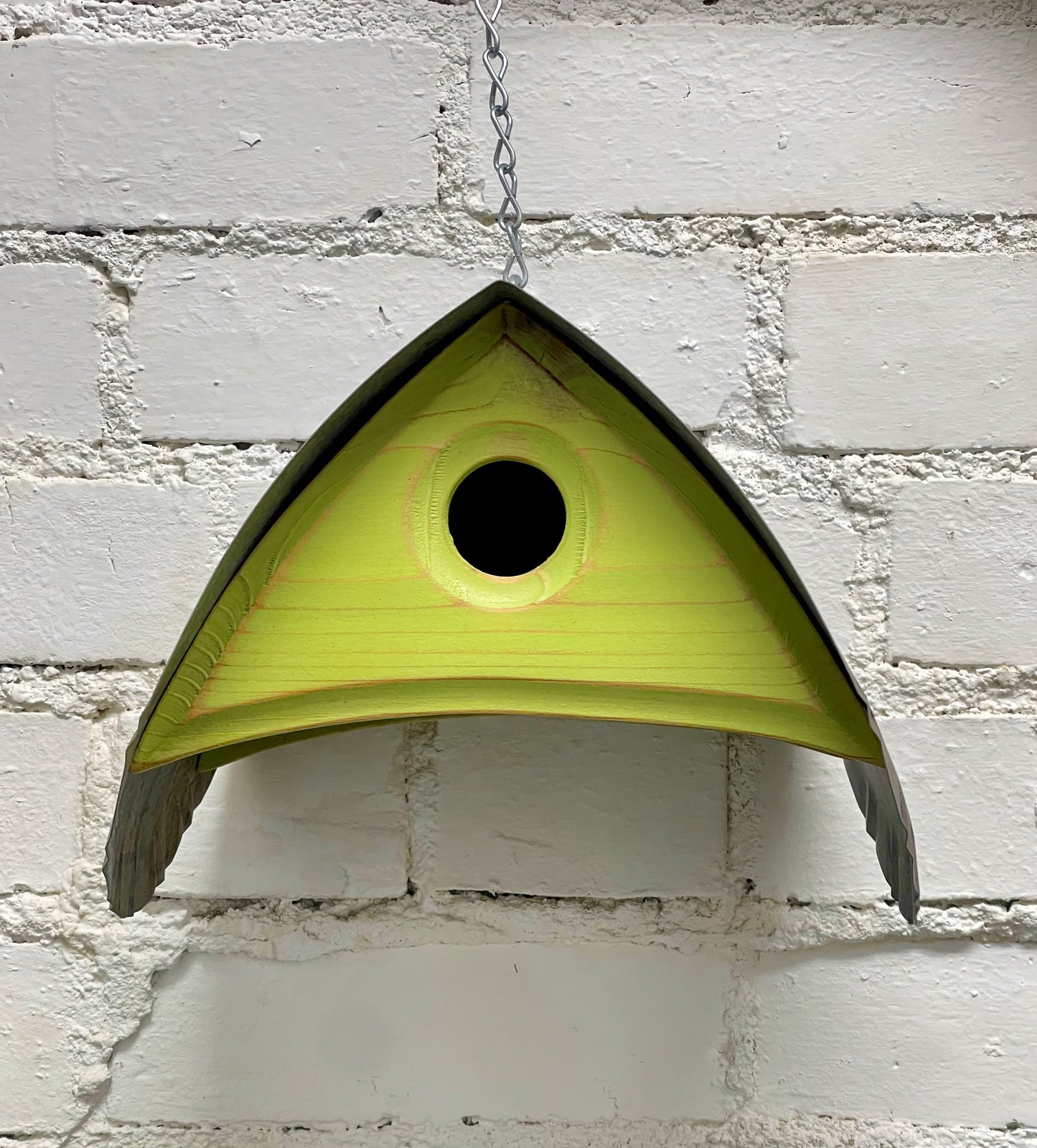 "Barn Owl" Hand Painted Birdhouse in Bright Green LC22.21