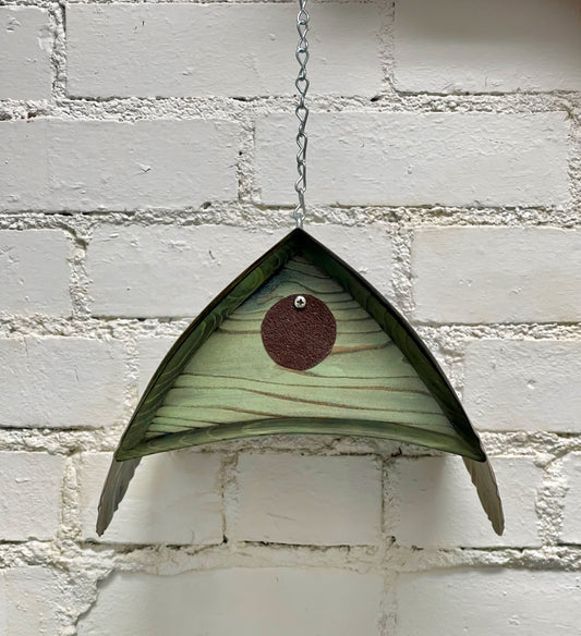 "Barn Owl" Hand Painted Birdhouse in Distressed Green BH143