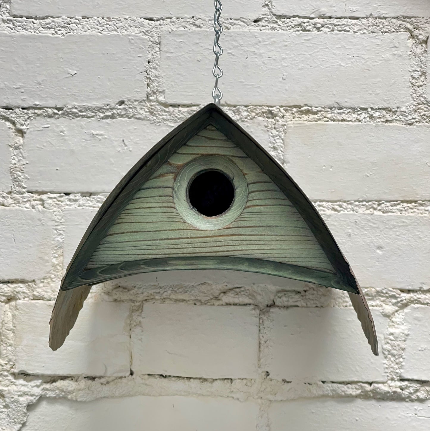 "Barn Owl" Hand Painted Birdhouse in Distressed Green BH143