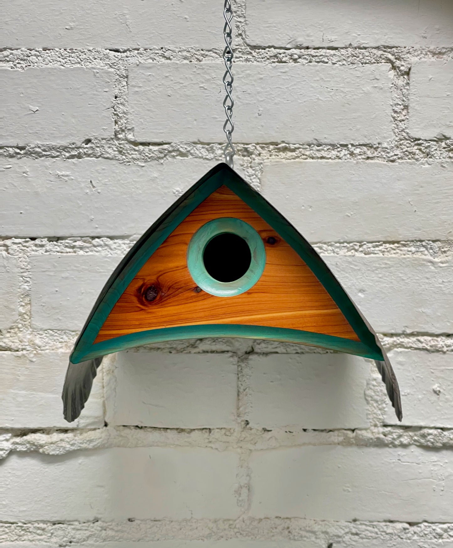 "Barn Owl" Hand Painted Birdhouse in Cedar with Green Trim BH145