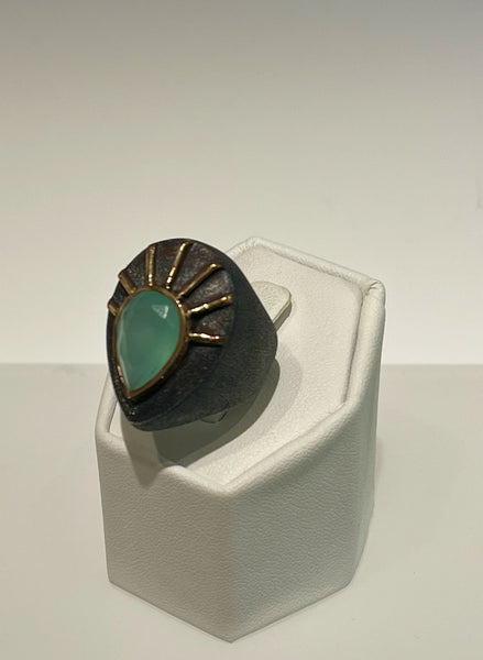 CHALCEDONY OXIDIZED RING WITH STERLING SILVER BR0973