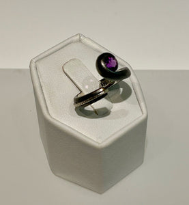 AMETHYST RING WITH OXIDIZED STERLING SILVER  BR0979
