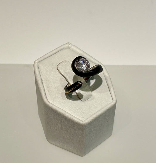 CZ RING WITH OXIDIZED STERLING SILVER  BR0980