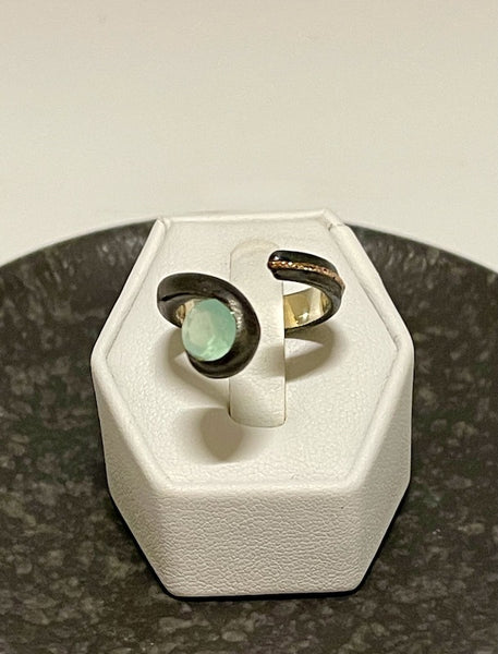 OXIDIZED STERLING SILVER AND 14K WRAP RING WITH CHALCEDONY BR125110