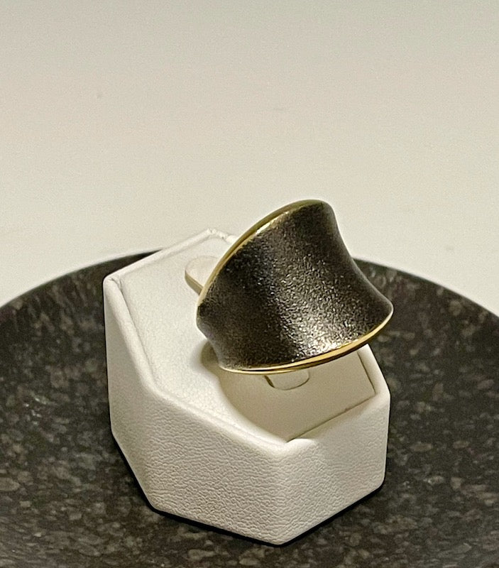 OXIDIZED STERLING SILVER AND 14K WIDE BAND RING  BR215145