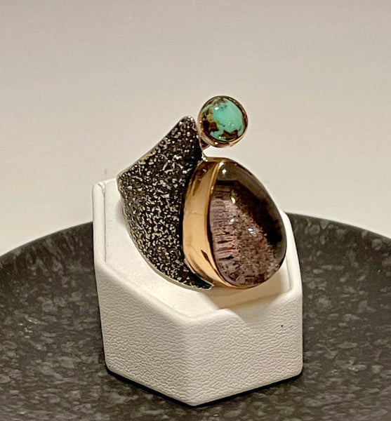 LUDOLITE AND TURQUOISE RING WITH STERLING SILVER AND 14K GOLD BR235195