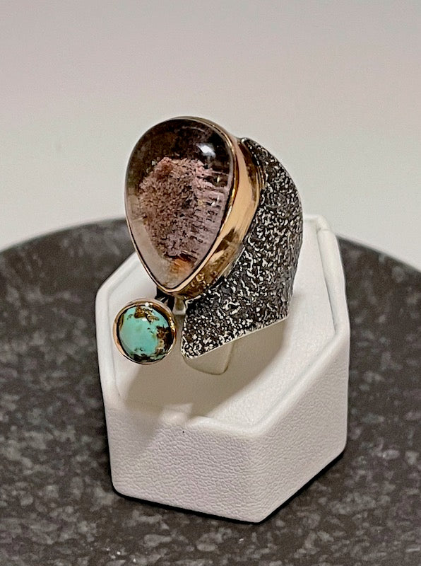 LUDOLITE AND TURQUOISE RING WITH STERLING SILVER AND 14K GOLD BR235195